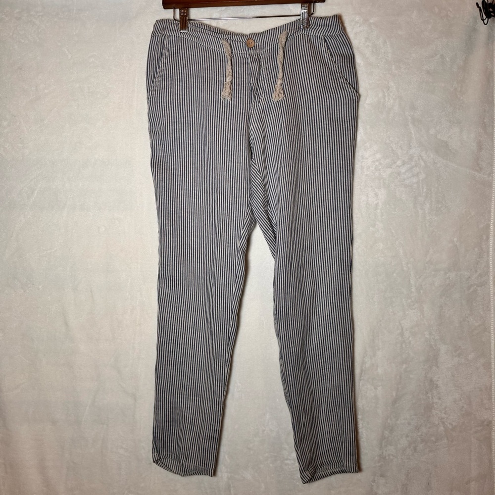 zelante blue cream striped 100% linen pants made in Italy small